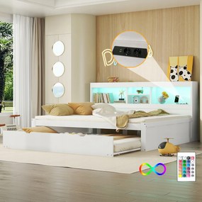 Gyerek összecsukható kanapé 140*200 cm Kihúzható ágy Aljzat Usb Led Fehér