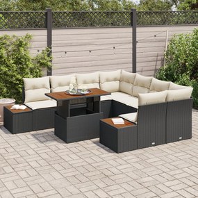 9 darabos Kert Étkezőszett párnákkal Fekete Poli Rattan Akác