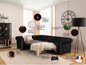 Fekete bársony kinyitható sarokkanapé (bal oldali-L alakú) York Blik – Ropez