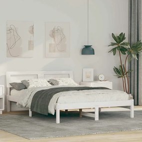 Ágykeret LED -es lámpákkal Fehér 140 x 190 cm Tömör fenyőfa