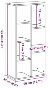 antik fa színű szerelt fa könyvespolc 50 x 25 x 105 cm