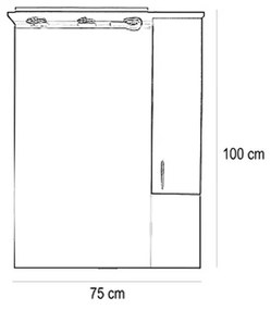 Bianca Plus 75 felsőszekrény, magasfényű fehér színben, jobbos nyitásirány