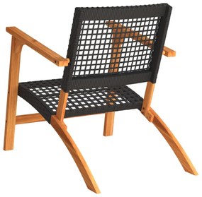 2 db fekete polyrattan és akácfa kerti szék