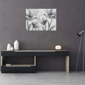 Üveg kép - Fekete-fehér virágok a háttérben (70x50 cm)
