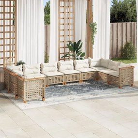 10 részes bézs polyrattan kerti ülőgarnitúra párnával