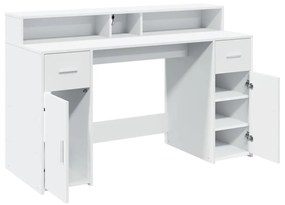 fehér szerelt fa íróasztal LED-világítással 140 x 55 x 91 cm