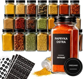 48 Tégely Fűszertartó 169 matrica Négyzet alakú tégelyek 120ml