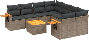 vidaXL 9 részes szürke polyrattan kerti ülőgarnitúra párnákkal
