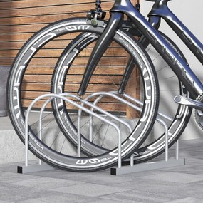 SPORTNOW Biciklikart Biking tároló állvány 2 kerékpárhoz, 61 mm-ig terjedő gumiszélességgel, méret: 50L x 34Sz x 27,5Ma cm, Ezüst Acél | Aosom