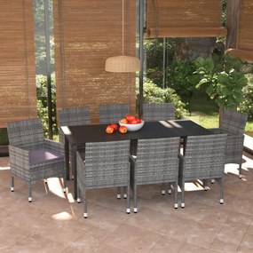 9 részes szürke polyrattan kerti étkezőgarnitúra párnákkal