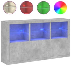 betonszürke tálalószekrény LED-világítással 181,5 x 37 x 100 cm