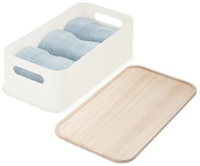 Eco Handled fehér tárolódoboz paulownia fa fedéllel, 21,3 x 43 cm - iDesign