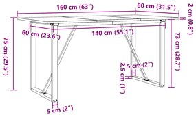 tömör fenyőfa és öntöttvas étkezőasztal O-vázzal 160x80x75 cm