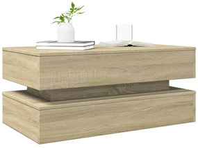 sonoma tölgy színű dohányzóasztal LED-lámpákkal 90x50x40 cm