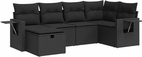 vidaXL 6 részes fekete polyrattan kerti ülőgarnitúra párnákkal