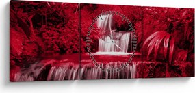 Kép - Indonéziai vízesések piros színben (órával) (90x30 cm)