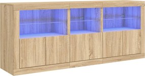 vidaXL sonoma tölgy színű tálalószekrény LED-világítással 162x37x67 cm