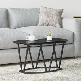 Fekete Tömörfa Dohányzóasztal 80x40x40,5 cm Műgyantával és Fémmel