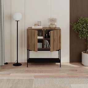 Fekete-natúr színű szekrény tölgyfa dekorral 80x90x40 cm Amira – Marckeric