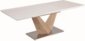 Étkezőasztal, nyitható, MDF+acél, fehér extra HG/tölgy sonoma, 160x90 cm, DURMAN