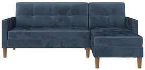 Kék bársony kinyitható sarokkanapé (variálható sarok) Lilly – Støraa