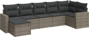 vidaXL 7 részes szürke polyrattan kerti ülőgarnitúra párnákkal