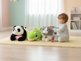 Plüss fekete-fehér PANDA rózsaszín babatakaróval belül