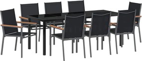 vidaXL Kert étkező szett 9 pcs Fekete Porfestett acél
