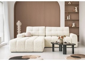 Krémszínű kinyitható tárolóhelyes moduláris sarokkanapé (bal oldali) Lulu – Miuform