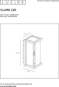 LUCIDE 27885-01-30 CLAIRE Modern Kültéri Fali Lámpa E27 IP54