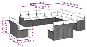 13 részes szürke polyrattan kerti ülőgarnitúra párnákkal