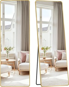 Álló tükör alumínium kerettel, edzett üvegből, világos arany színben