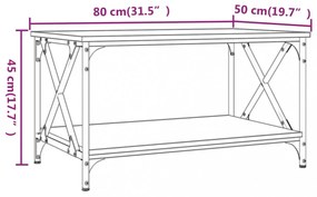 fekete szerelt fa és vas dohányzóasztal 80 x 50 x 45 cm