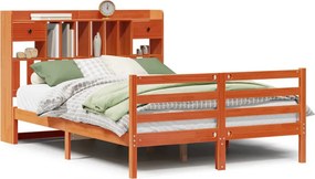 vidaXL barna tömör fenyőfa könyvespolcos ágy matrac nélkül 160 x 200cm
