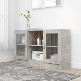 betonszürke szerelt fa vitrinszekrény 120 x 30,5 x 70 cm