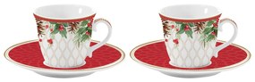Karácsonyi porcelán kávés csésze 2 db vörösbegy díszdobozban Christmas Berries