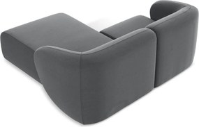 Szürke bársony sarokkanapé (jobb oldali-heverő résszel) Lani – Makamii