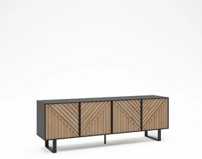 Fekete-natúr színű TV-állvány tölgyfa dekorral 161x55x35 cm Alana – Marckeric