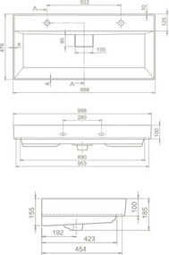CeraStyle SHARP - MATT BÉZS - porcelán mosdókagyló - DUPLA csaplyukas - 100 x 48 cm