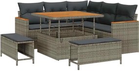 vidaXL Kerti Kanapé Szett párnával 8 pcs Szürke Poli rattan