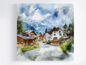 Vászonkép Canvas Tájkép Képeslap Alpok Város Hegyek Falu 80x80