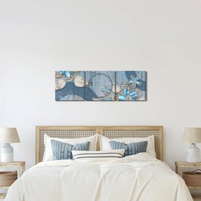 Kép - kék virágok (órával) (90x30 cm)