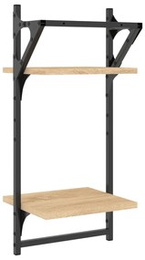 2 db 2 szintes sonoma tölgyszínű falipolc rúddal 30x25x65 cm