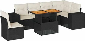 vidaXL 7 részes fekete polyrattan kerti ülőgarnitúra párnával