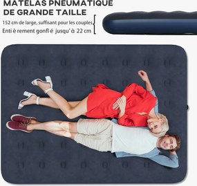 Outsunny Felfújható matrac 2 főnek beépített kézi pumpával, flockolt felület, kempingezéshez, utazáshoz - 203L x 152W x 22H cm, kék | Aosom