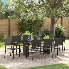 Kert étkező szett 9 pcs Fekete 190 x 80 x 75 cm polirattan
