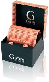 Selyem nyakkendő és mandzsettagombok Giori Milano RS0801, lazac