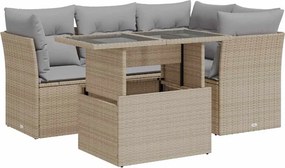 vidaXL 5 részes bézs polyrattan kerti ülőgarnitúra párnákkal