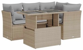 vidaXL 5 részes bézs polyrattan kerti ülőgarnitúra párnákkal