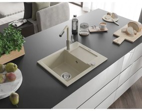 Mexen Enzo, 1 kamrás gránit mosogató 576x465x174 mm és Flora mosogató csaptelep, bézs, 6506-69-670401-09
